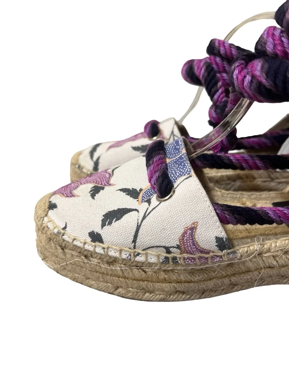 Isabel Marant Floral Canvas Espadrille Wedge Sandals - Pink/Black/Cream 38 7.5